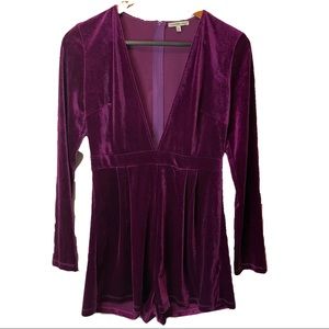 Charlotte Russe velvet plum deep v romper, size m